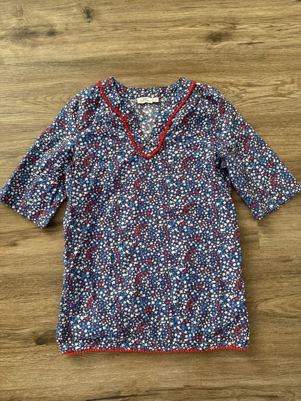Girl's Vineyard Vines Royal Ocean Tunic Top 4th July Patriotic Whales Size 14